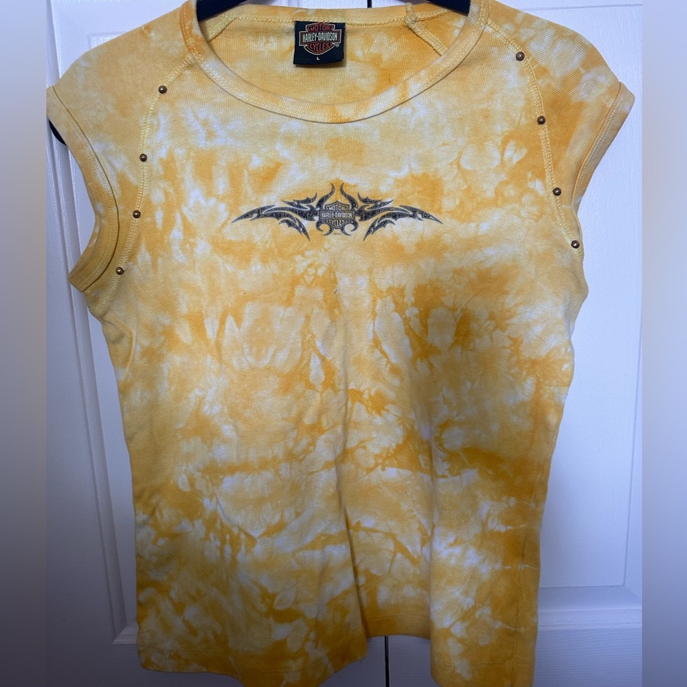 Harley-Davidson Gold Cap Sleeve Muscle Tee Fitted Embellished